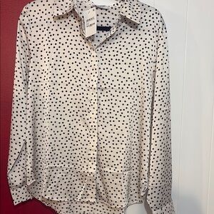 Polka Dot Button-Up Silky Shirt
